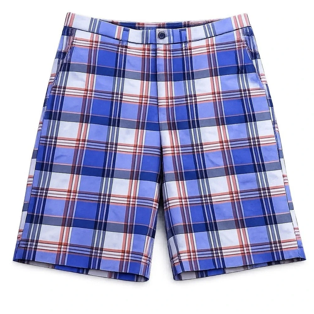 Jack Nicklaus Shorts Mens 38 Blue ORG Plaid Bermuda Lightweight Golf Hiking